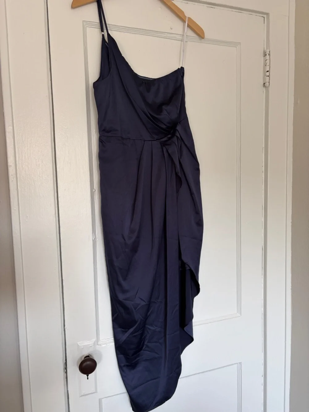 Lulus Law of Attraction Navy Blue One-Shoulder Asymmetrical Midi Dress - Picture 4 of 6